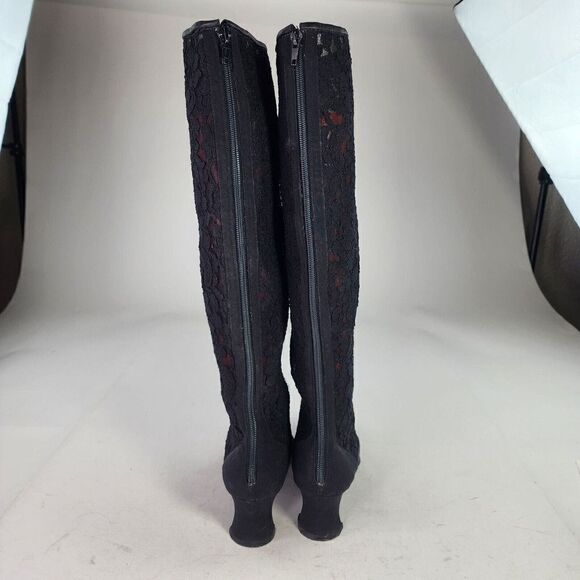 Yves Saint Laurent Womens Applique Lace Back Zip Tall Boot US 10 Black Heel Boot - Picture 6 of 14